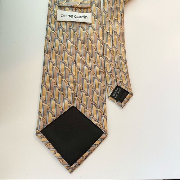 Vintage Pierre Cardin Silk Art Deco Tie Gold and Light Blue Arches Waterfall - Picture 2 of 2